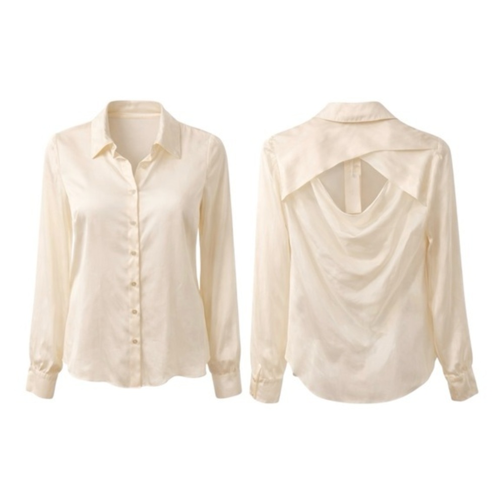 Vince‎ Bailey 44 Ivory Silk Look Back Cutout Blouse Size Med Luxury Minimalist